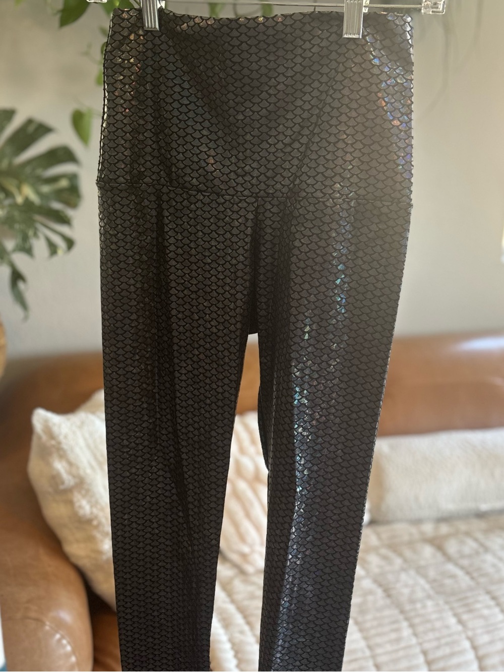 Emily Hsu Designs Black Holographic Mermaid Scale Leggings